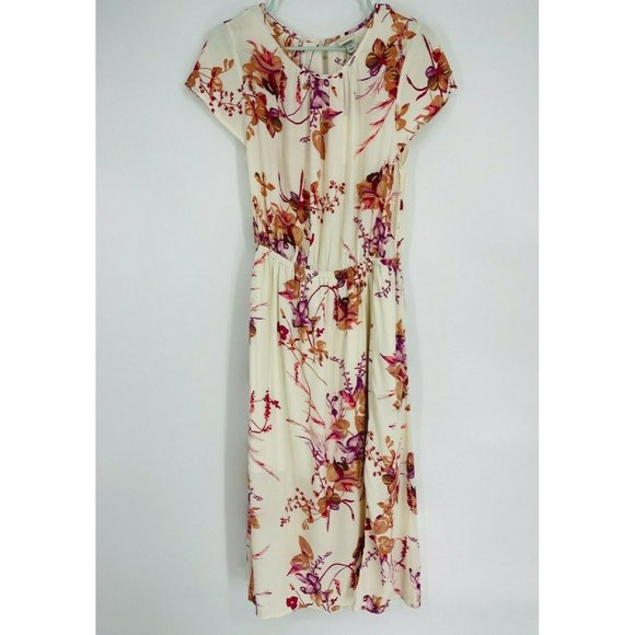 A New Day Womens Dress Size M Floral Short Cap Sleeve Pockets Cinched Waist NWT - Picture 1 of 8